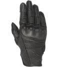 Alpinestars Mustang V2 Gloves, guantes de moto de cuero negro, diseño perforado con protección de nudillos integrada, paneles de acordeón elástico en los dedos, logotipo de estrella en relieve, estilo urbano de puño corto
