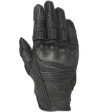 Alpinestars Mustang V2 Gloves, guantes de moto de cuero negro, diseño perforado con protección de nudillos integrada, paneles de acordeón elástico en los dedos, logotipo de estrella en relieve, estilo urbano de puño corto