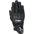 Alpinestars SP-5 Gloves, Motorcycle Racing Gloves, Black, Perforated Leather with Integrated Polymer Knuckle Protection, Padded Fingers, White Alpinestars Logo on Cuff, Short-Cuff Sport Riding Design