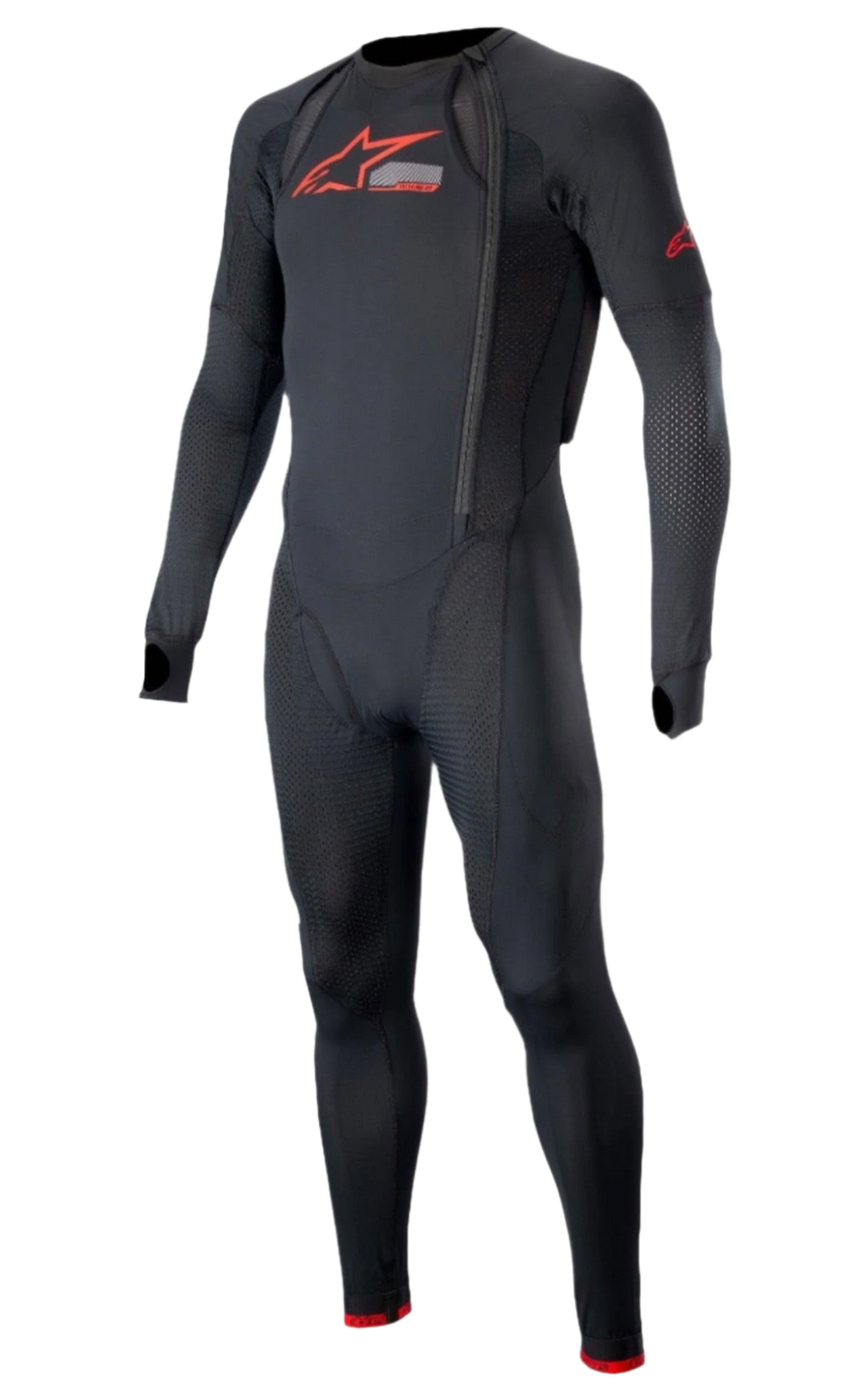 Alpinestars Tech-Air 10 Race System Long Tech Layer, Racing Undersuit, Men's, Black and Bright Red, breathable mesh panels.
