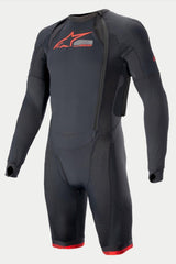 Alpinestars Tech-Air® System Base Layer, Motorcycle Undersuit, Black and Bright Red, body-mapped compression fit with mesh ventilation panels, long sleeves with thumb loops, red logo on chest and red leg cuffs, designed for Tech-Air® 10 Race System compatibility