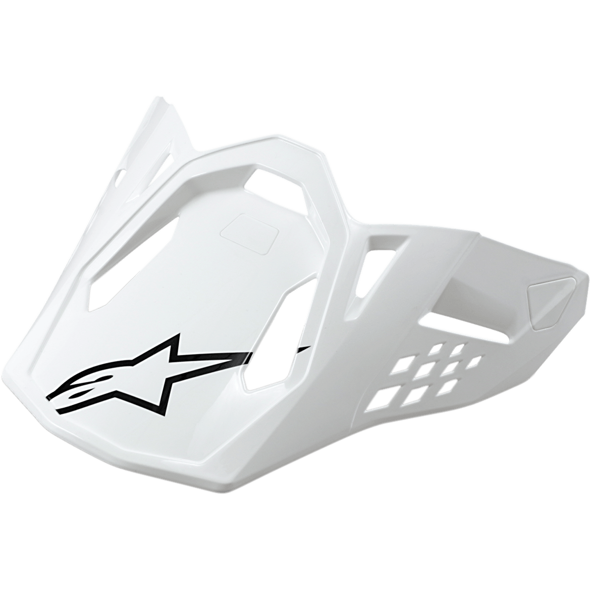 Alpinestars Supertech M10/M8 Visor, visera para casco de motocicleta, blanco brillante con logo de estrella negro, diseño angular con aberturas de ventilación, construcción aerodinámica