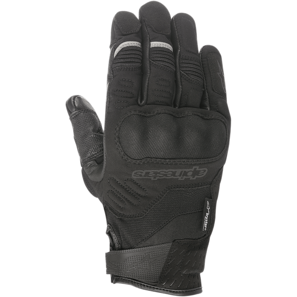 Alpinestars C-30 Drystar®, guantes de moto negros, con protección de nudillos rígida sobremoldeada, confección en tejido elástico y softshell, cierre de velcro en la muñeca y sutiles detalles reflectantes grises en los dedos