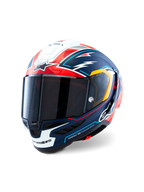 Casco Alpinestars Supertech R10 Acosta Edición Limitada, casco de competición para moto, azul, rojo y blanco mate, construcción de carbono con visor ahumado