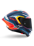 Casco Alpinestars Supertech R10 Acosta Edición Limitada, casco de moto integral para carreras, azul, rojo y blanco, con certificación ECE 22.06 y FIM, construcción de composite de carbono