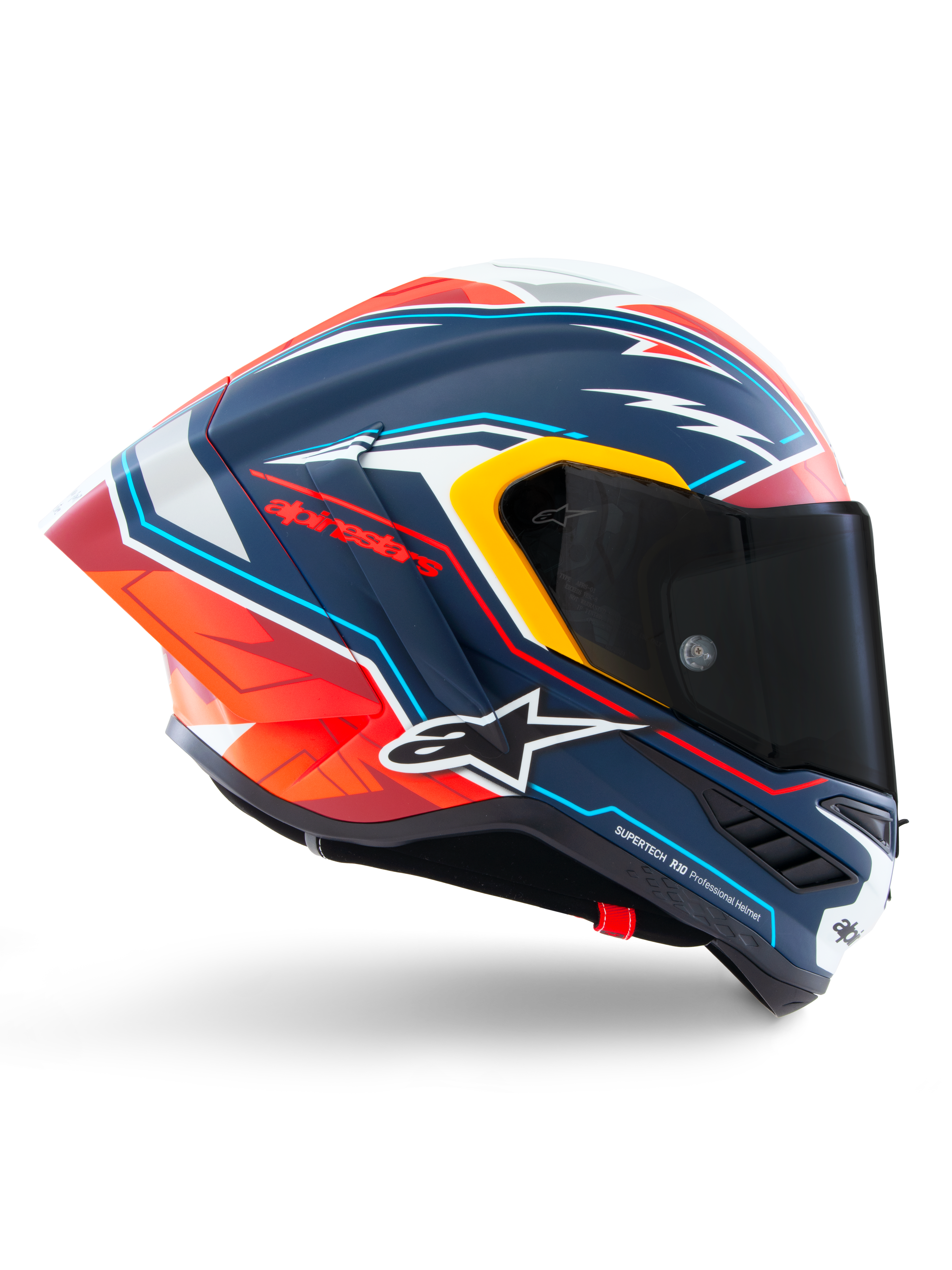 Casco Alpinestars Supertech R10 Acosta Edición Limitada, casco de moto integral para carreras, azul, rojo y blanco, con certificación ECE 22.06 y FIM, construcción de composite de carbono
