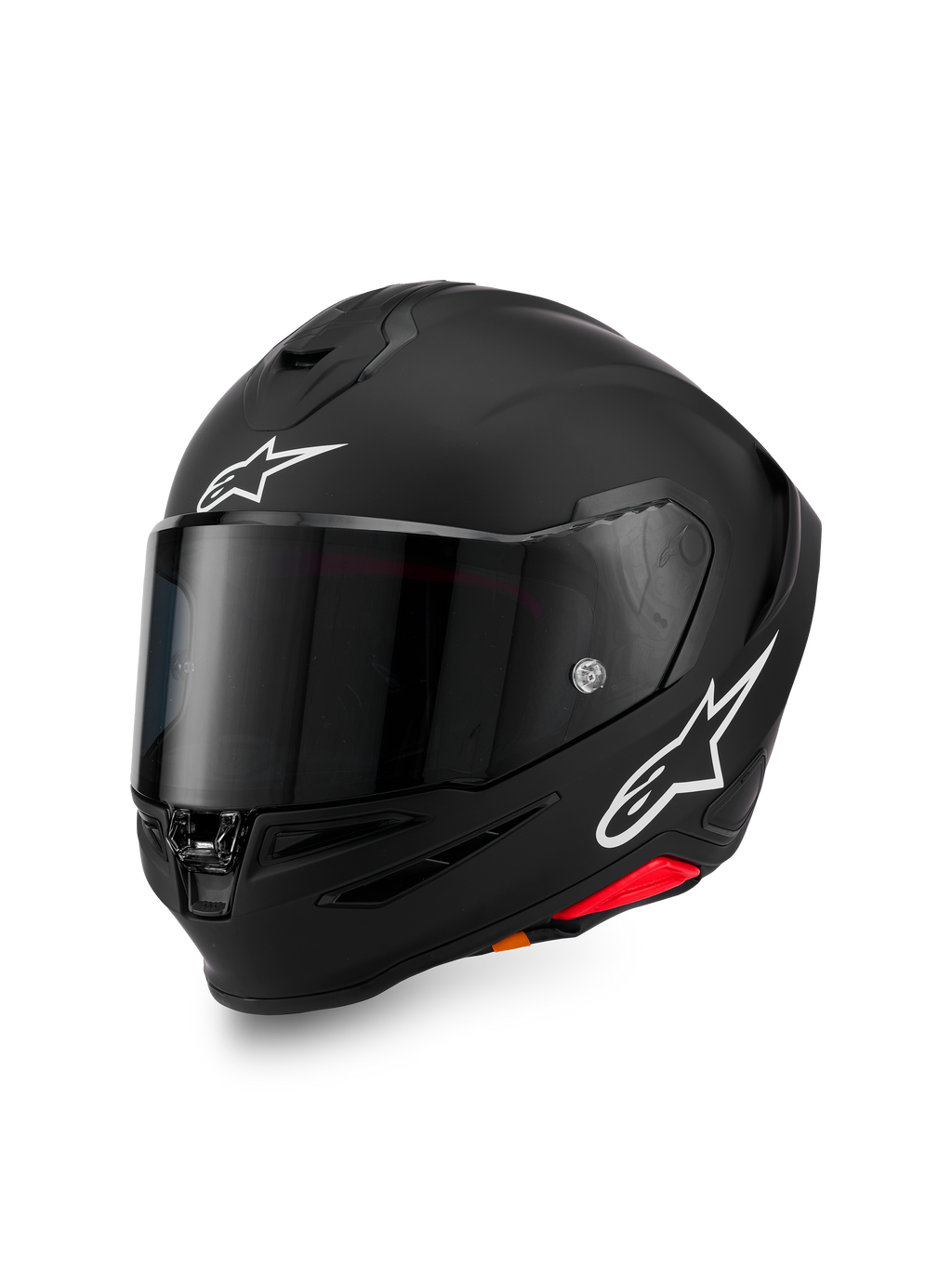 Casco Alpinestars S-R7 Solid, casco de moto integral, Negro Mate con logos A-star blancos en la frente y el lateral, visor ahumado oscuro, diseño de calota aerodinámica para competición y conducción deportiva