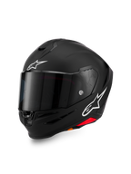Casco Alpinestars S-R7 Solid, casco de moto integral, Negro Mate con logos A-star blancos en la frente y el lateral, visor ahumado oscuro, diseño de calota aerodinámica para competición y conducción deportiva