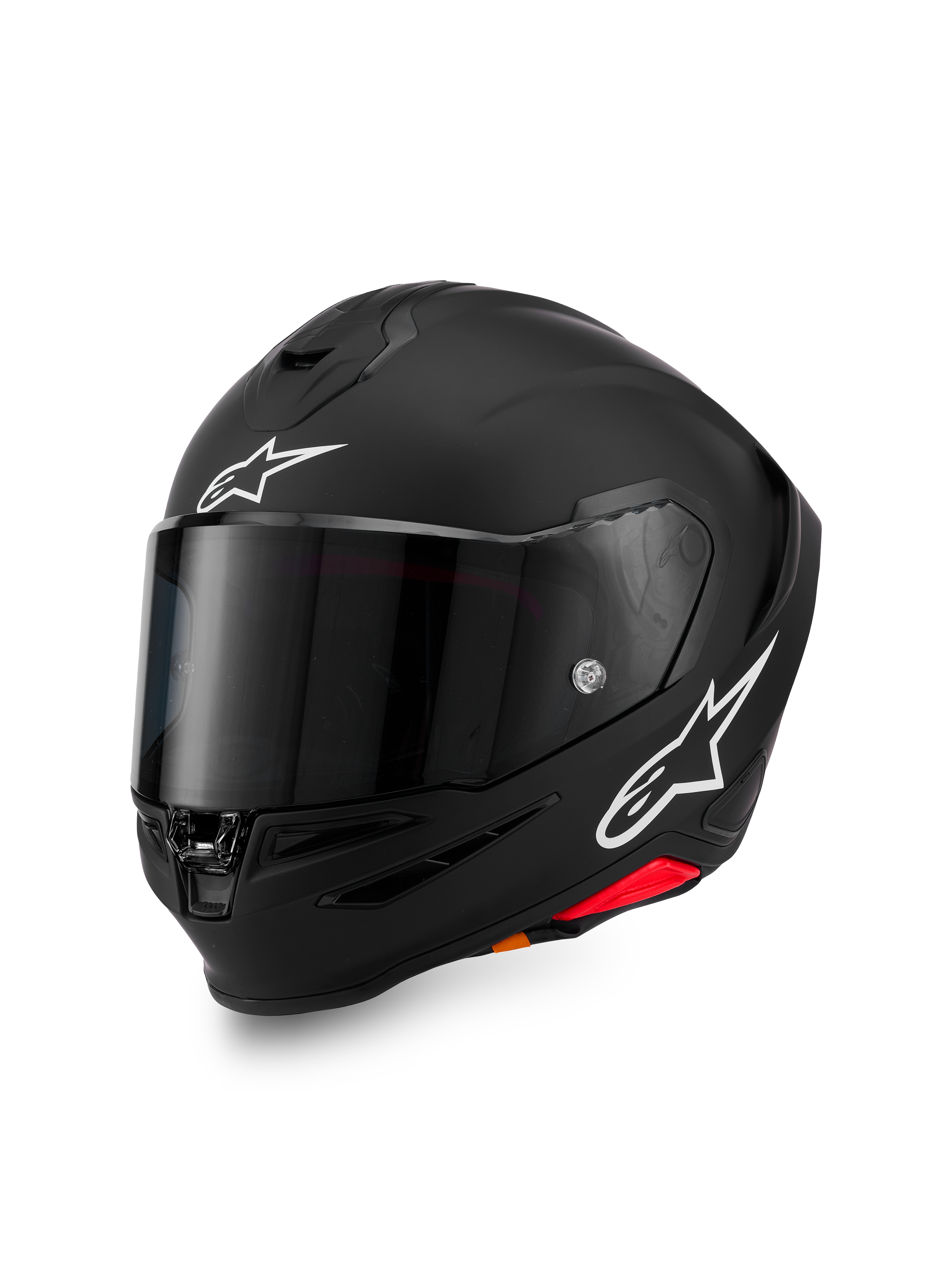 Casco Alpinestars S-R7 Solid, casco de moto integral, Negro Mate con logos A-star blancos en la frente y el lateral, visor ahumado oscuro, diseño de calota aerodinámica para competición y conducción deportiva