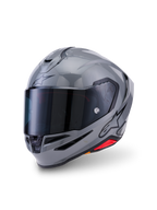 Casco Alpinestars S-R7 Solid, casco de moto integral, Gris Brillante, con visera ahumada oscura, calota aerodinámica con alerón integrado, puertos de ventilación y logotipo de Alpinestars en negro en el lateral