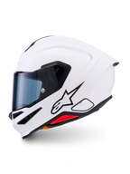 Casco Alpinestars S-R7 Solid, casco de moto integral, Blanco Brillante, calota aerodinámica elegante con alerón trasero integrado, visor transparente y múltiples puertos de ventilación, equipo de protección de alto rendimiento para competición y deporte