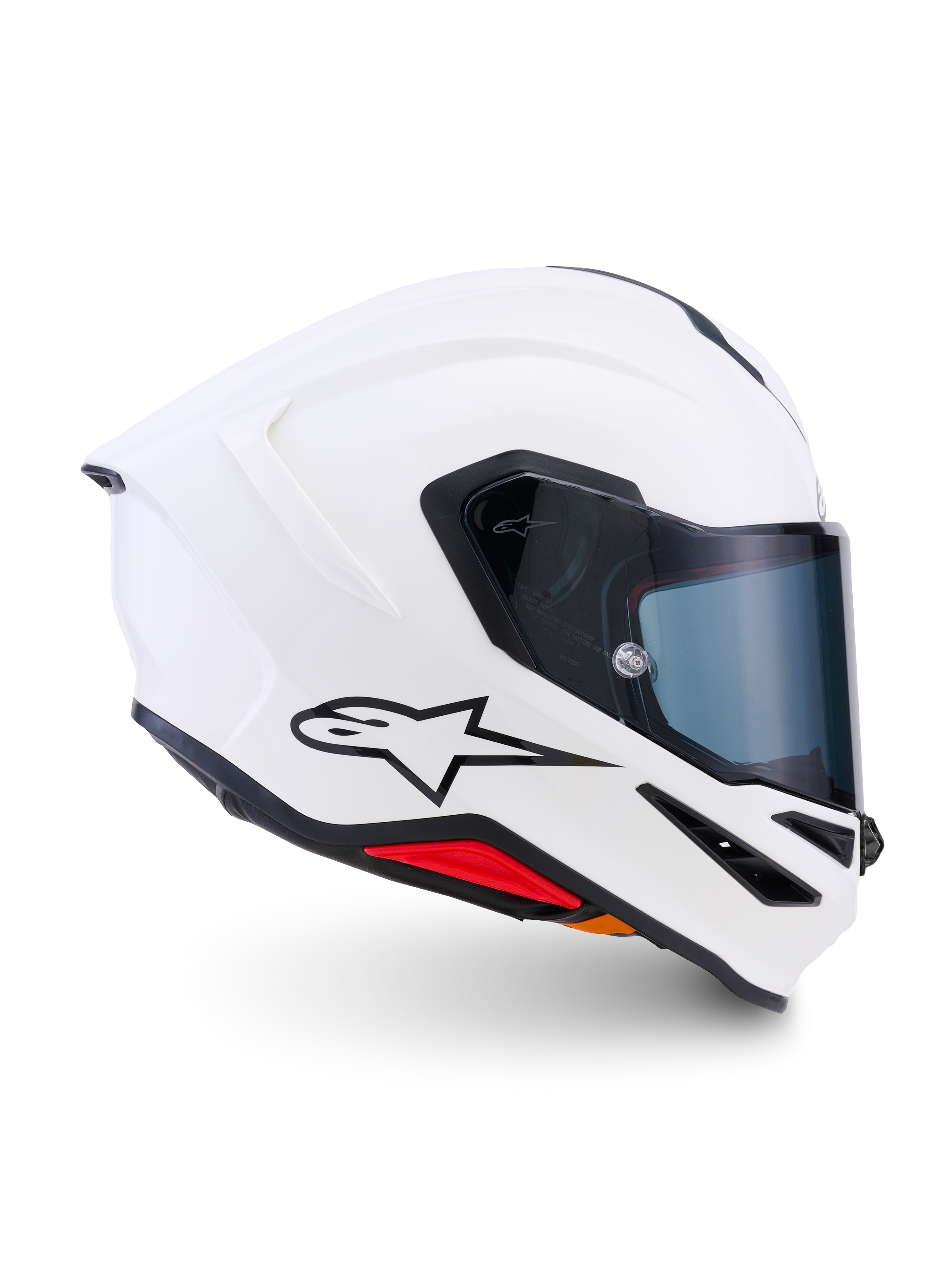 Casco Alpinestars S-R7 Solid, casco integral de motocicleta, blanco brillante, calota aerodinámica con alerón trasero integrado y visor transparente, construcción ligera de compuesto de carbono para rendimiento en pista y carretera