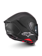 Alpinestars S-R7 Solid, casco de moto para pista y carretera, negro mate con logo blanco y detalles rojos, certificado ECE y DOT, vista lateral trasera