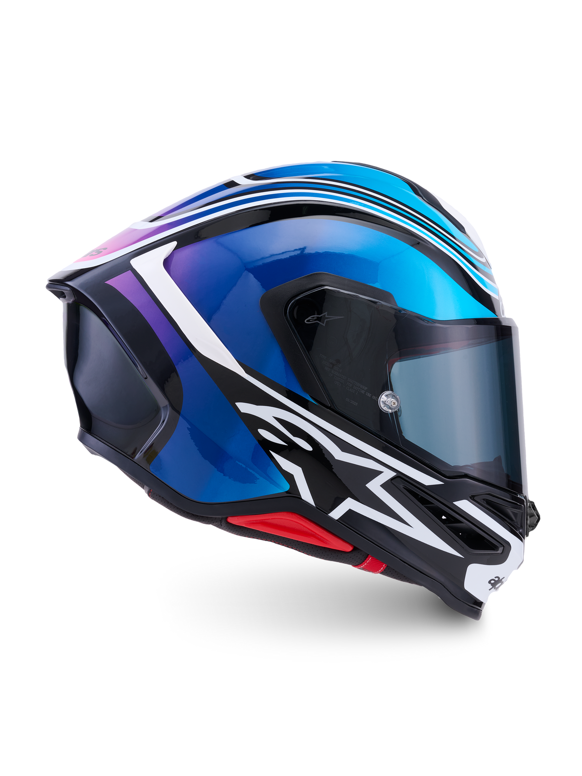 Alpinestars Casco S-R7 Zeal, casco integral de moto para carreras, negro, azul, rosa y blanco, construcción de carbono, certificado ECE 22.06, vista lateral del perfil aerodinámico y la visera