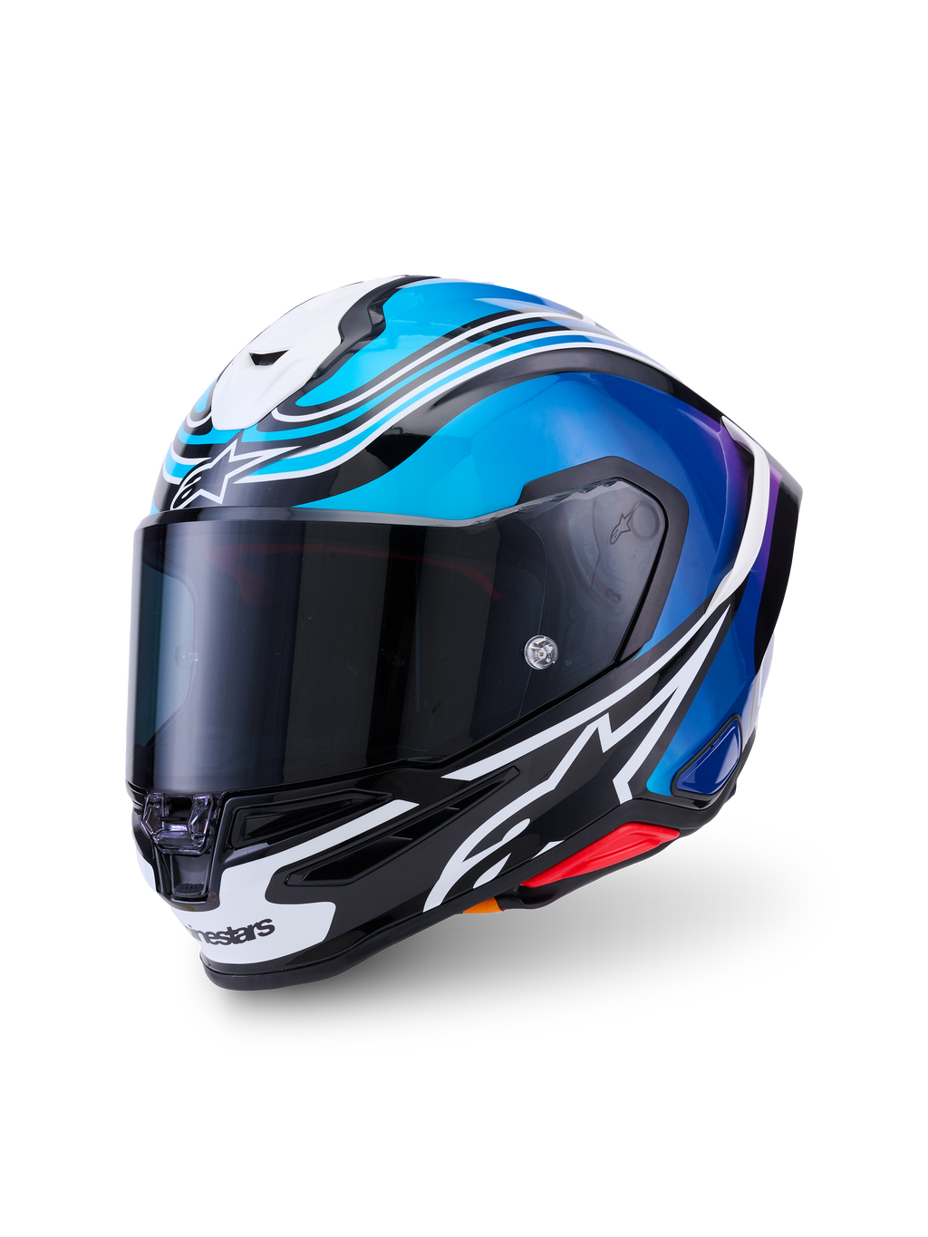 Alpinestars S-R7 Zeal, casco integral de moto para carreras, negro, azul, rosa flúor y blanco, construcción de carbono