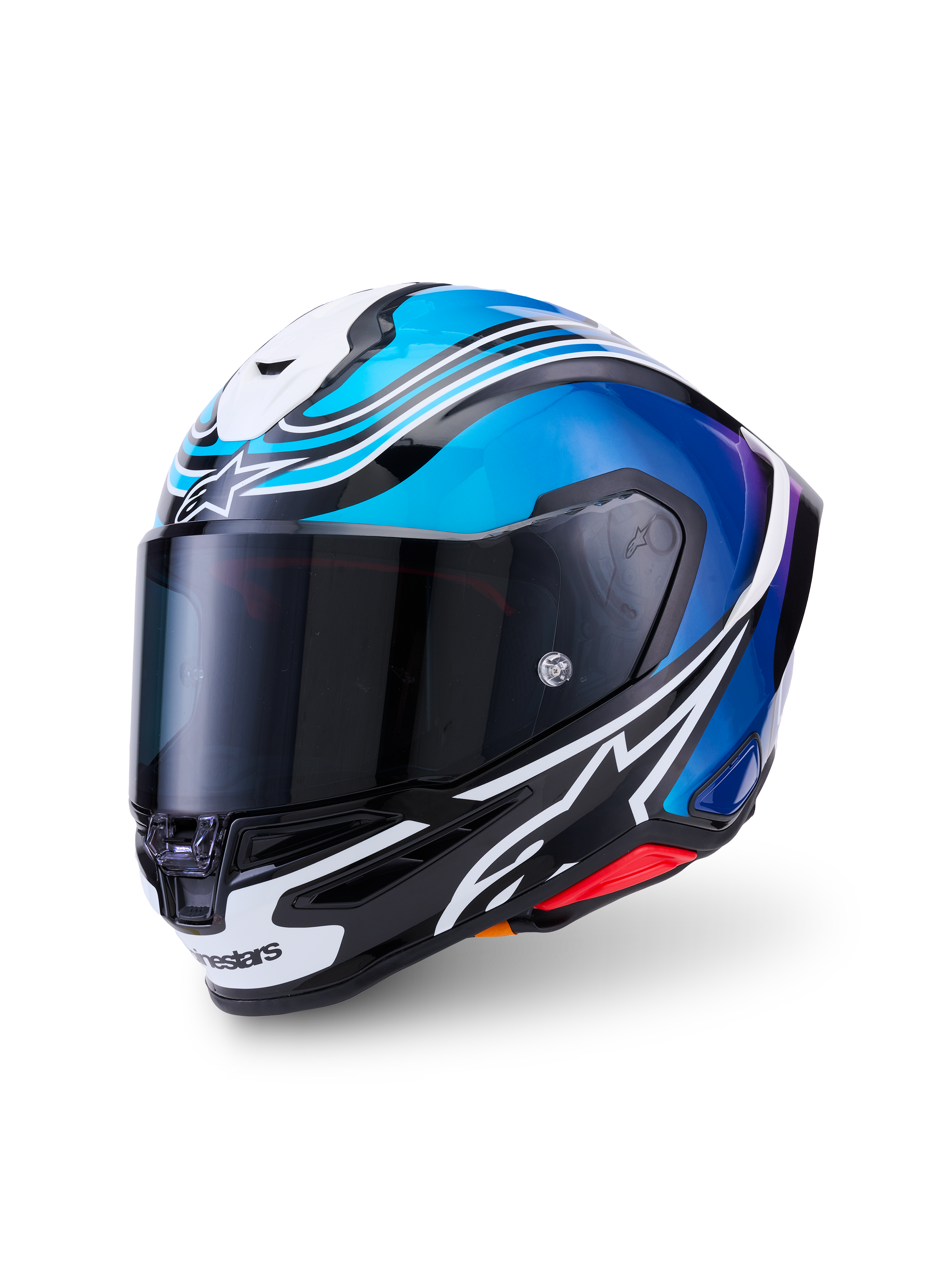 Alpinestars S-R7 Zeal, casco integral de moto para carreras, negro, azul, rosa flúor y blanco, construcción de carbono