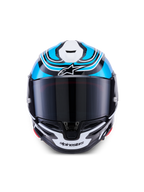 Alpinestars S R 7 Zeal Casco, casco integral de moto para carreras, negro, azul y blanco brillante, con certificación ECE 06
