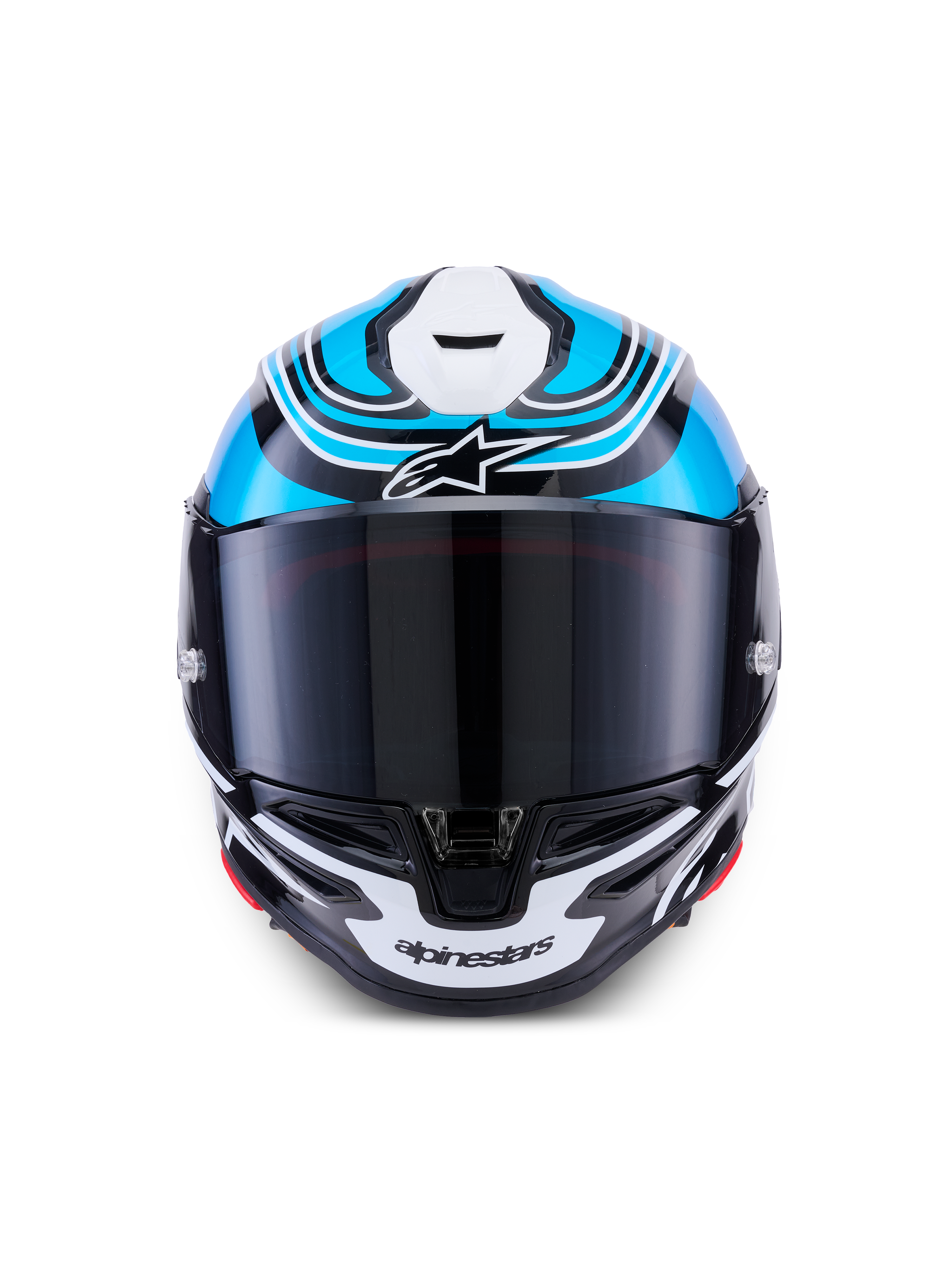 Alpinestars S R 7 Zeal Casco, casco integral de moto para carreras, negro, azul y blanco brillante, con certificación ECE 06