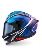 Alpinestars S-R7 Zeal Casco ECE 06, casco integral de moto para carreras en negro, azul, rosa y blanco, construcción de carbono