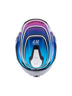 Alpinestars S R 7 Zeal Casco Ece 06, casco integral de moto para carreras, vista superior con acabado gráfico brillante en negro, azul, rosa y blanco
