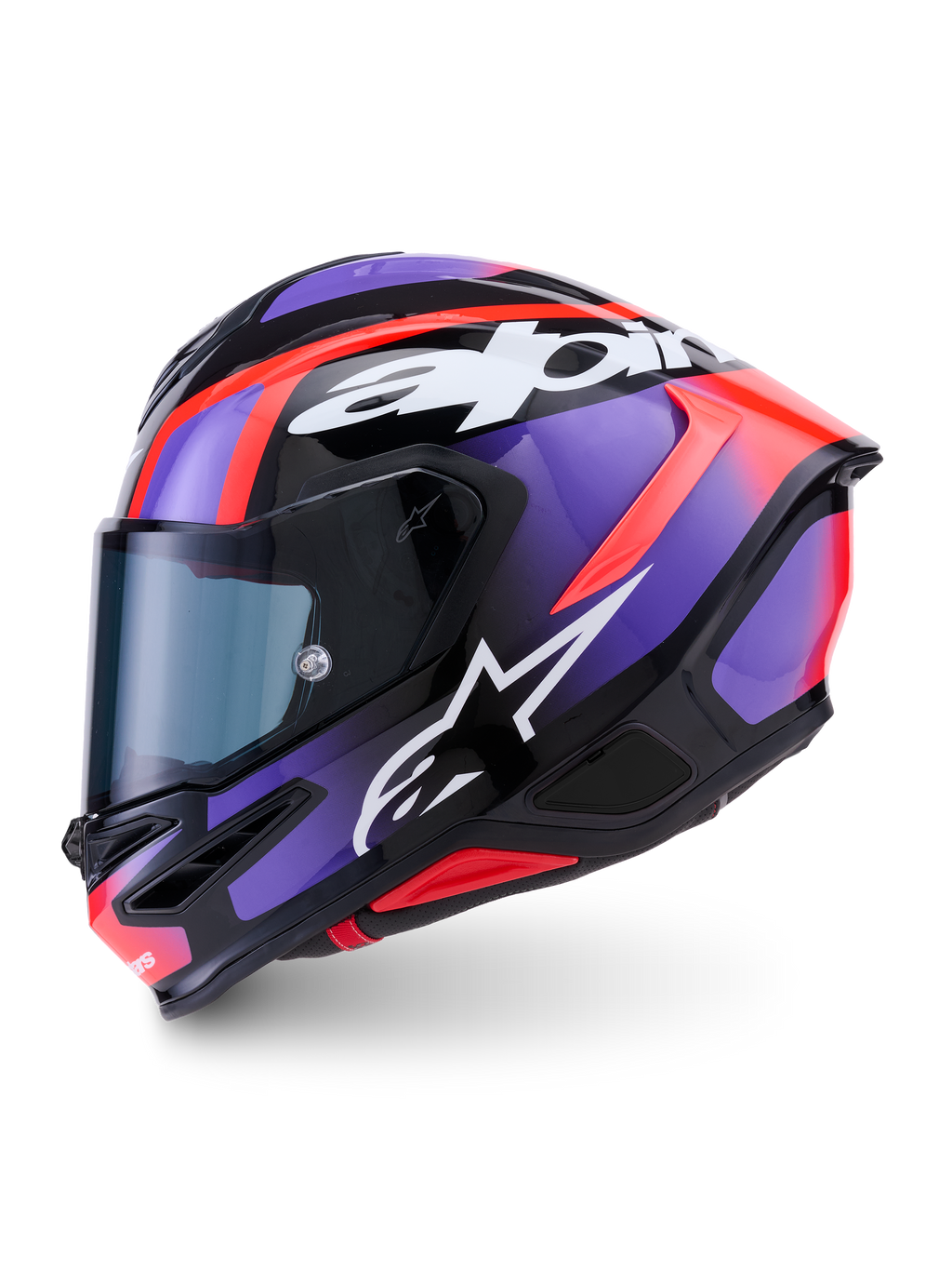 Alpinestars S-R7 Lumen, casco integral de moto para carreras, negro, morado, rojo y blanco brillante, construcción de compuesto de carbono