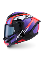 Alpinestars S-R7 Lumen, casco integral de moto para carreras, negro, morado, rojo y blanco brillante, construcción de compuesto de carbono
