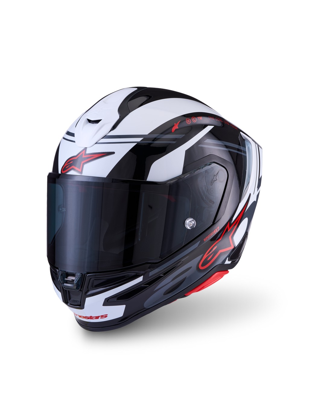 Alpinestars S-R7 A-Core Casco ECE06/DOT, casco integral de moto para carretera, negro, blanco y rojo, certificado ECE y construcción de compuesto de carbono