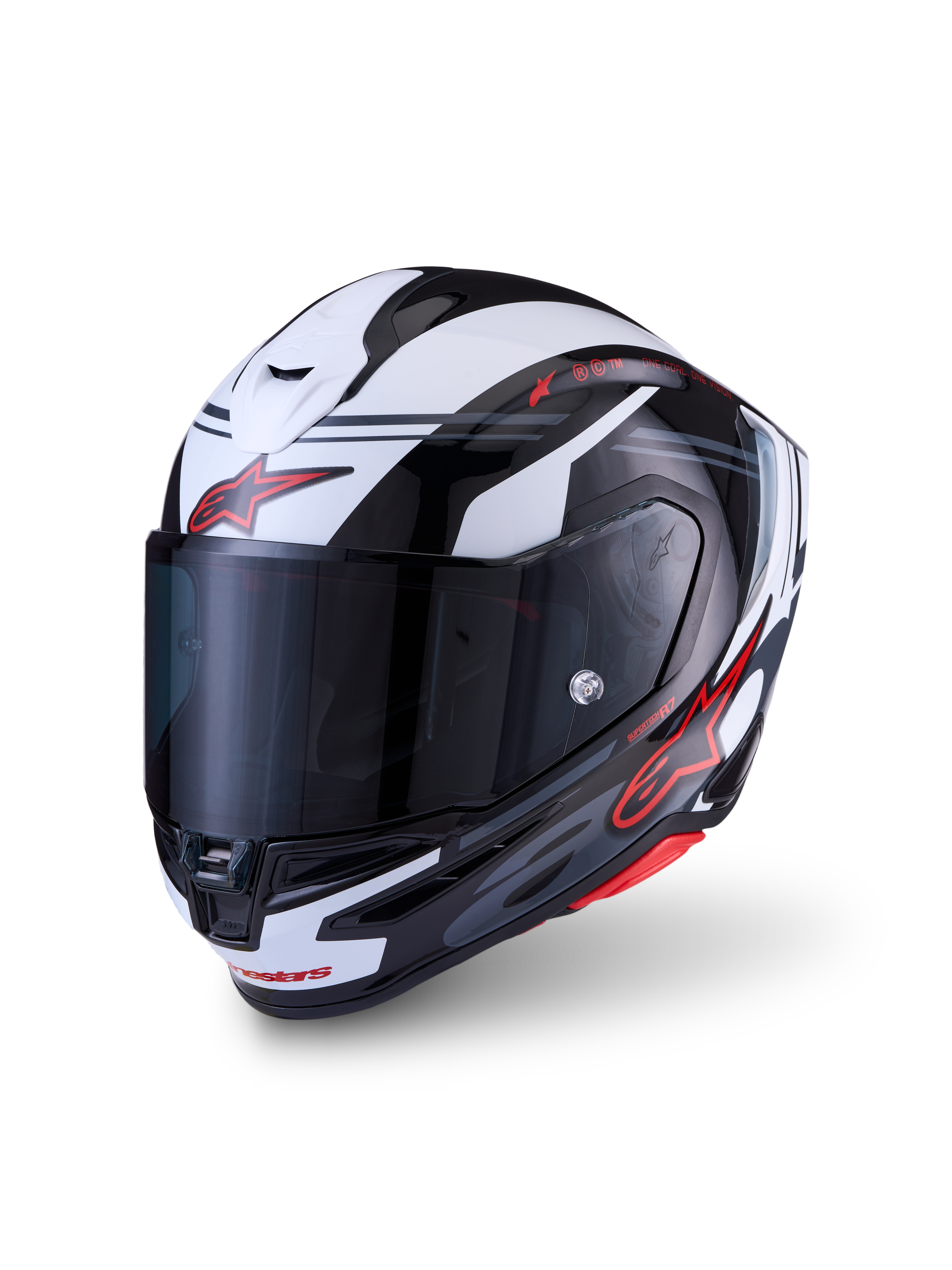 Alpinestars S-R7 A-Core Casco ECE06/DOT, casco integral de moto para carretera, negro, blanco y rojo, certificado ECE y construcción de compuesto de carbono