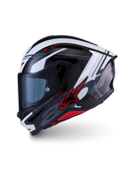 Alpinestars S-R7 A-Core ECE 22.06, casco integral de moto para carreras, negro, blanco y rojo, construcción en compuesto de carbono