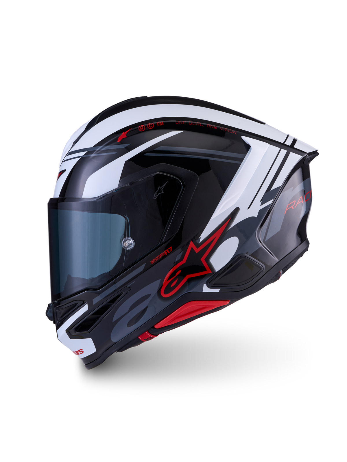 Alpinestars S-R7 A-Core ECE 22.06, casco integral de moto para carreras, negro, blanco y rojo, construcción en compuesto de carbono