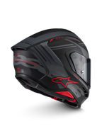 Alpinestars S-R7 A-Core, casco integral de moto para carreras, negro, gris y rojo mate, vista lateral con aerodinámica avanzada y visor
