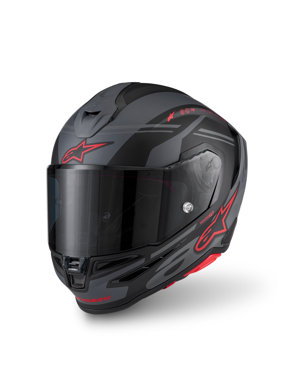 Alpinestars S-R7 A-Core Casco ECE06, casco integral de moto para carreras, negro, gris y rojo mate, construcción de compuesto de carbono