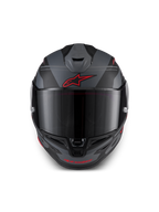 Alpinestars S-R7 A-Core ECE 06, casco integral de moto para carreras, negro, gris y rojo, vista frontal con ventilación aerodinámica y visera transparente