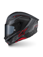 Alpinestars S-R7 A-Core Casco, casco integral de moto para carretera, negro, gris y rojo con diseño aerodinámico y detalles de la marca