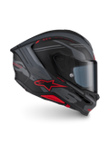 Alpinestars S-R7 A-Core ECE 06, casco integral de moto para carreras, negro, gris y rojo mate, con perfil aerodinámico y detalles de la marca