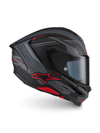 Alpinestars S-R7 A-Core ECE 06, casco integral de moto para carreras, negro, gris y rojo mate, con perfil aerodinámico y detalles de la marca