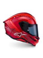 Alpinestars S-R7 A-Core Helmet, full face motorcycle racing helmet, ECE 22.06 certified, Red and White glossy finish with carbon composite construction and integrated aerodynamic spoiler