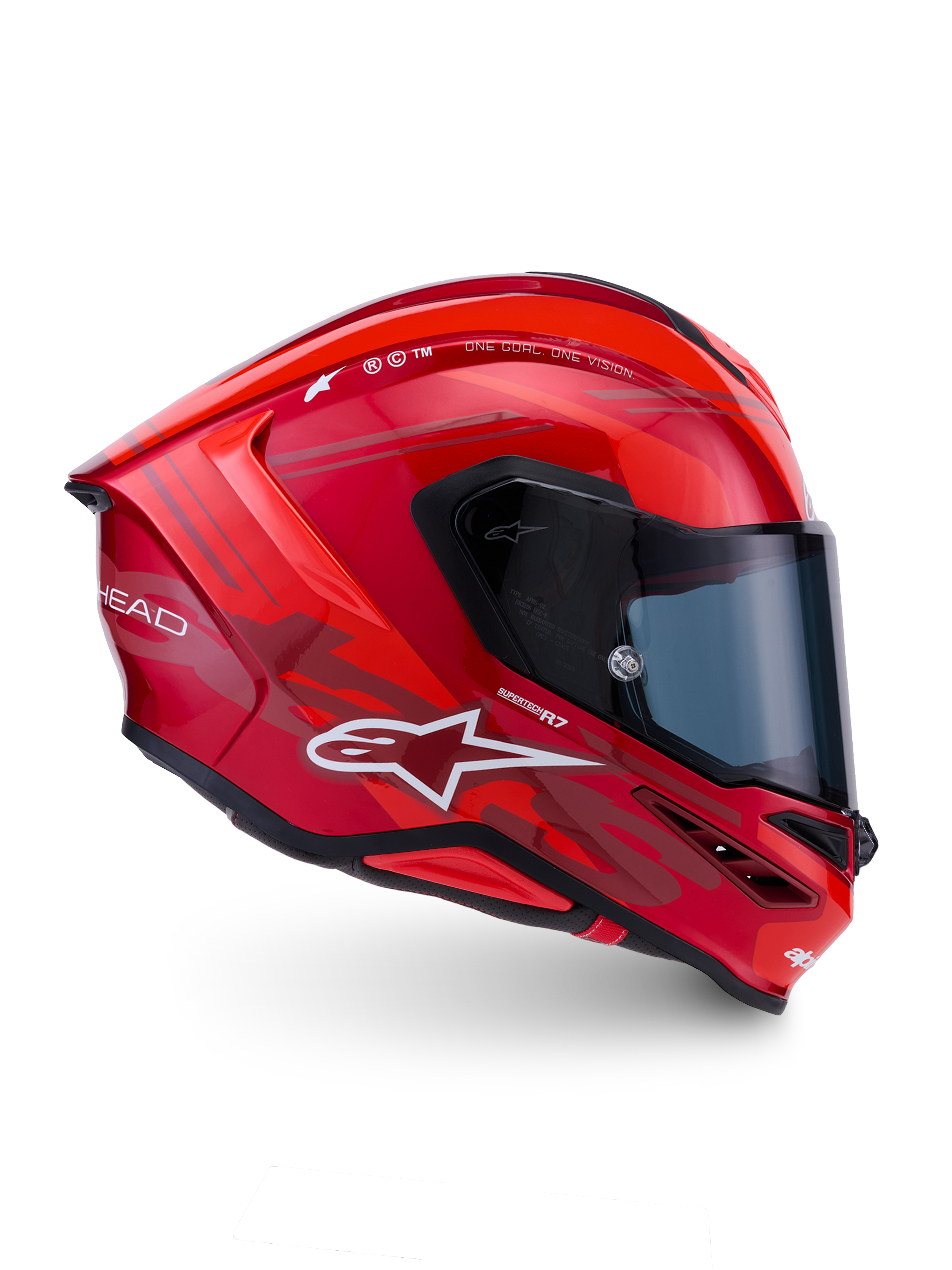 Alpinestars S-R7 A-Core Casco ECE 22.06, casco integral de moto para carreras, rojo y blanco, acabado brillante con spoiler aerodinámico integrado