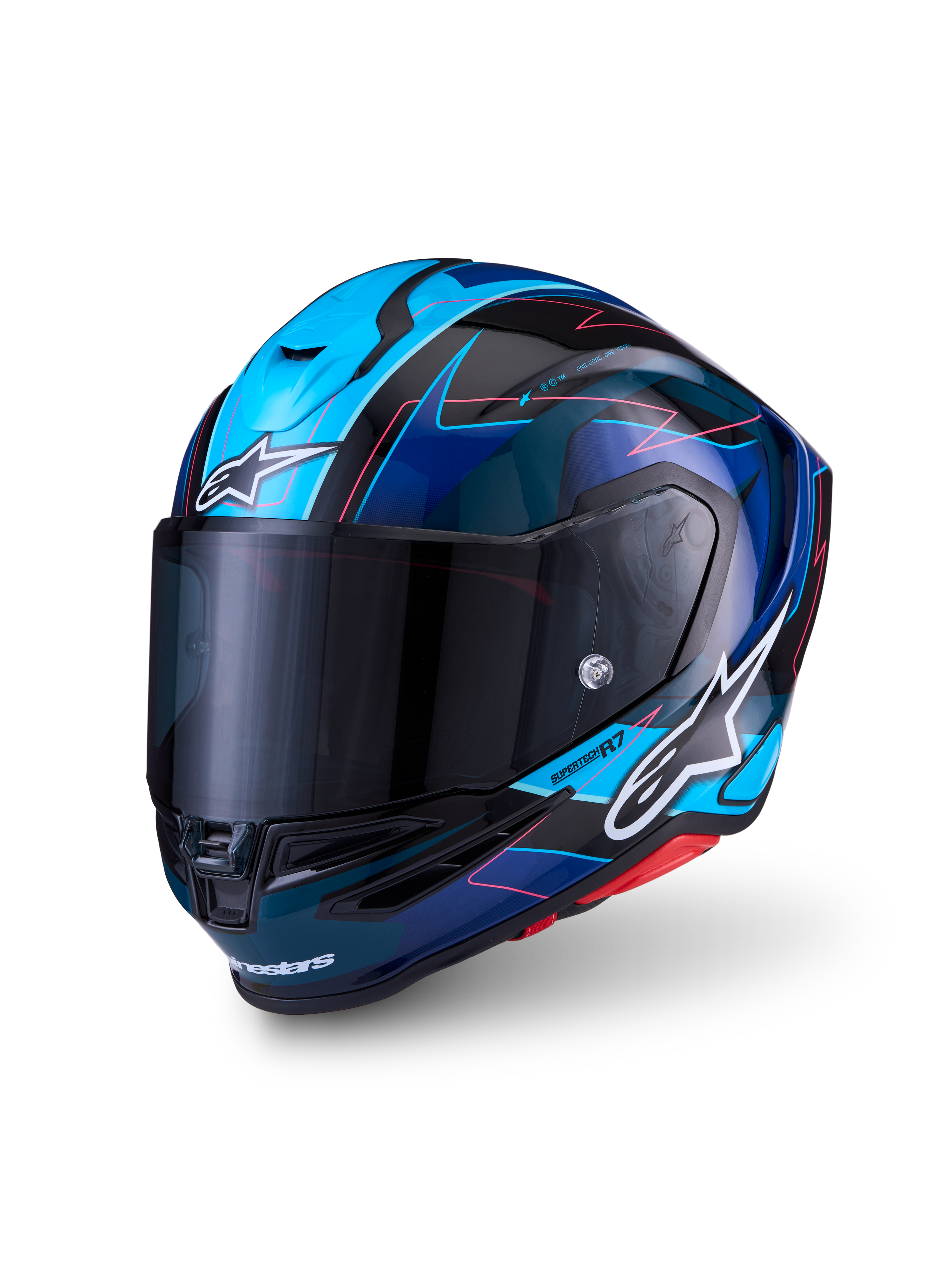 Alpinestars S-R7 Kinetis Helmet ECE 22.06, road racing motorcycle helmet in Black, Blue, Pink Fluo, and White Glossy, carbon composite construction