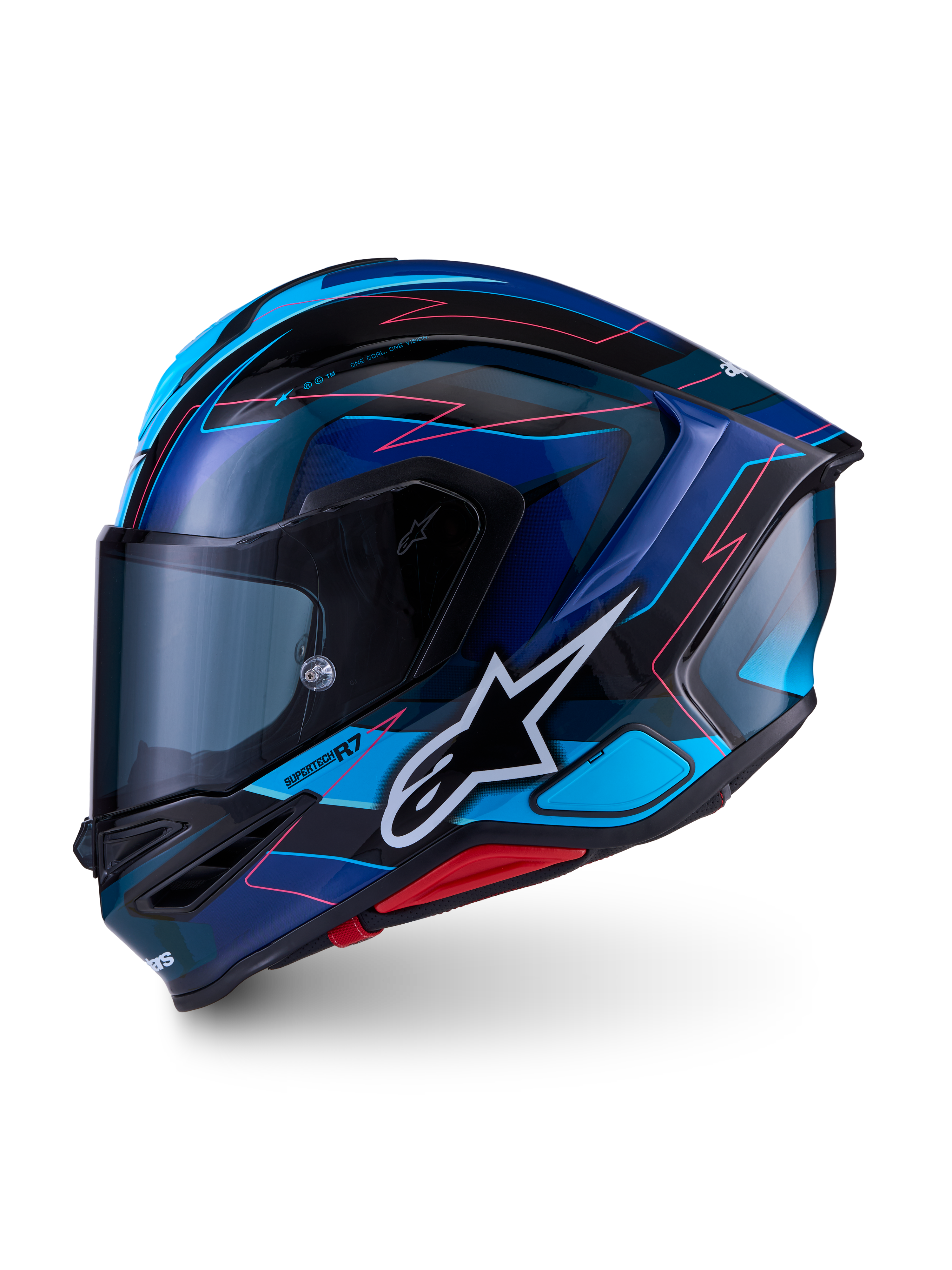 Alpinestars S-R7 Kinetis Helmet ECE 22.06, motorcycle road racing full face helmet, Black, Blue, Pink Fluo, and White Glossy, carbon composite construction