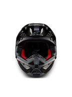 Alpinestars Supertech M10 Solid ECE 22.06, casco de motocross, vista frontal, carbono negro brillante con acolchado interior rojo y puertos de ventilación