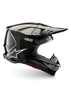 Casco Alpinestars Supertech M10 Solid ECE 22.06, casco de motocross para off-road, perfil lateral en carbono negro brillante, carcasa de carbono, visor y puertos de ventilación