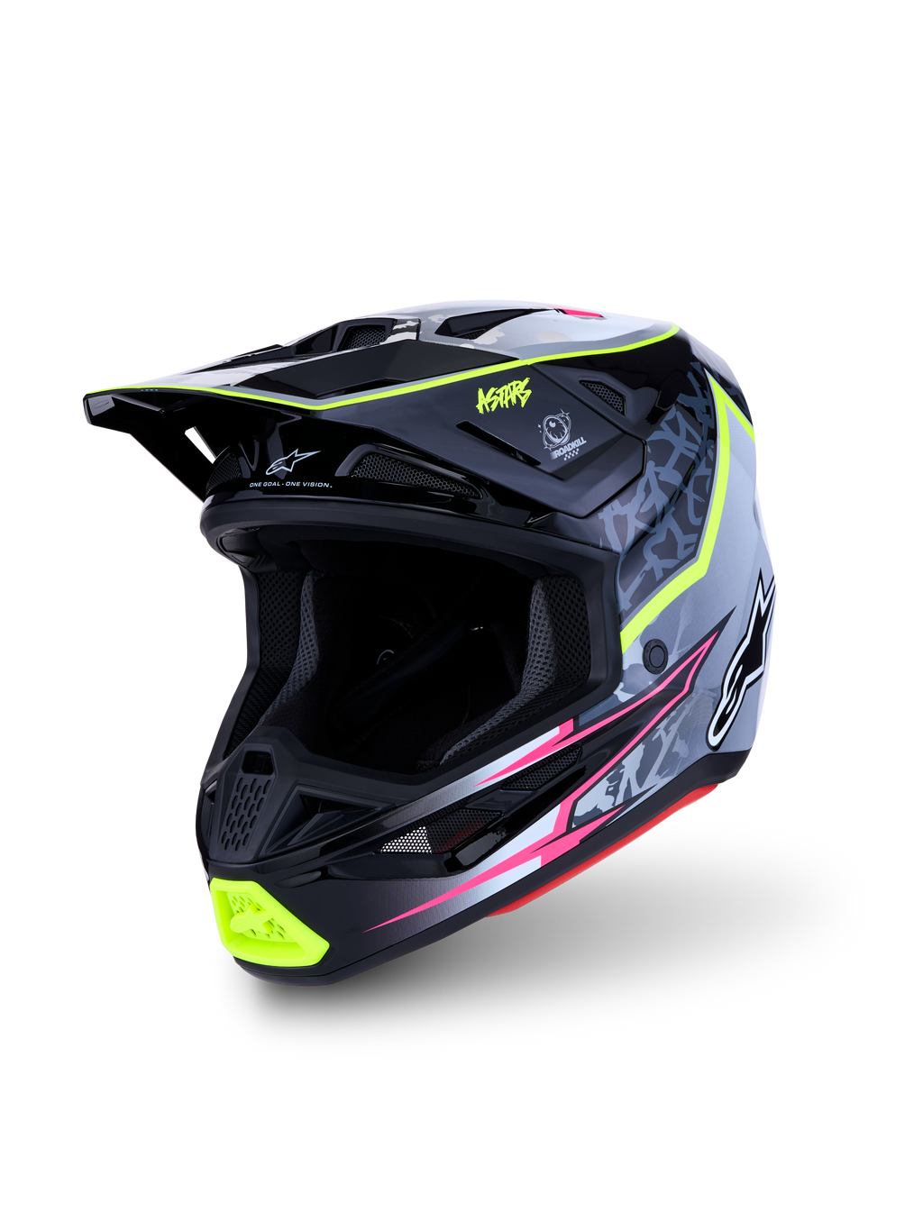 Alpinestars S-M7 Blaster, casco de motocross y off-road, negro y gris con amarillo fluorescente, carcasa ligera de compuesto, certificación ECE 22.06