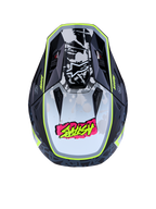 Casco Alpinestars S-M7 Blaster ECE06, de motocross, negro y amarillo flúor, vista superior con diseño aerodinámico.