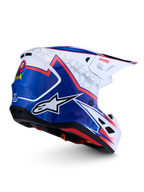 Casco Alpinestars S-M7 Blaster, casco de motocross, azul y blanco con detalles rojos, acabado brillante, certificación ECE