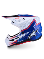 Alpinestars S-M7 Blaster ECE06, casco de motocross blanco y azul con detalles rojos, acabado brillante, certificación ECE 22.06