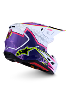 Alpinestars Casco S-M7 Blaster, casco de motocross morado, rosa y blanco brillante, carcasa aerodinámica certificada ECE 22.06