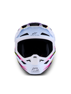Alpinestars S-M7 Blaster ECE06, casco de motocross blanco con gráficos brillantes morados y rosas, certificado ECE 22.06
