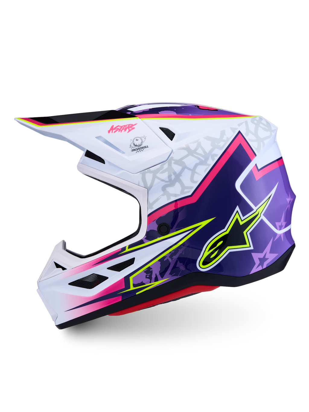 Alpinestars S-M7 Blaster ECE06, casco de motocross para off-road, morado, rosa y blanco, certificado ECE 22.06, construcción ligera de composite con diseño aerodinámico