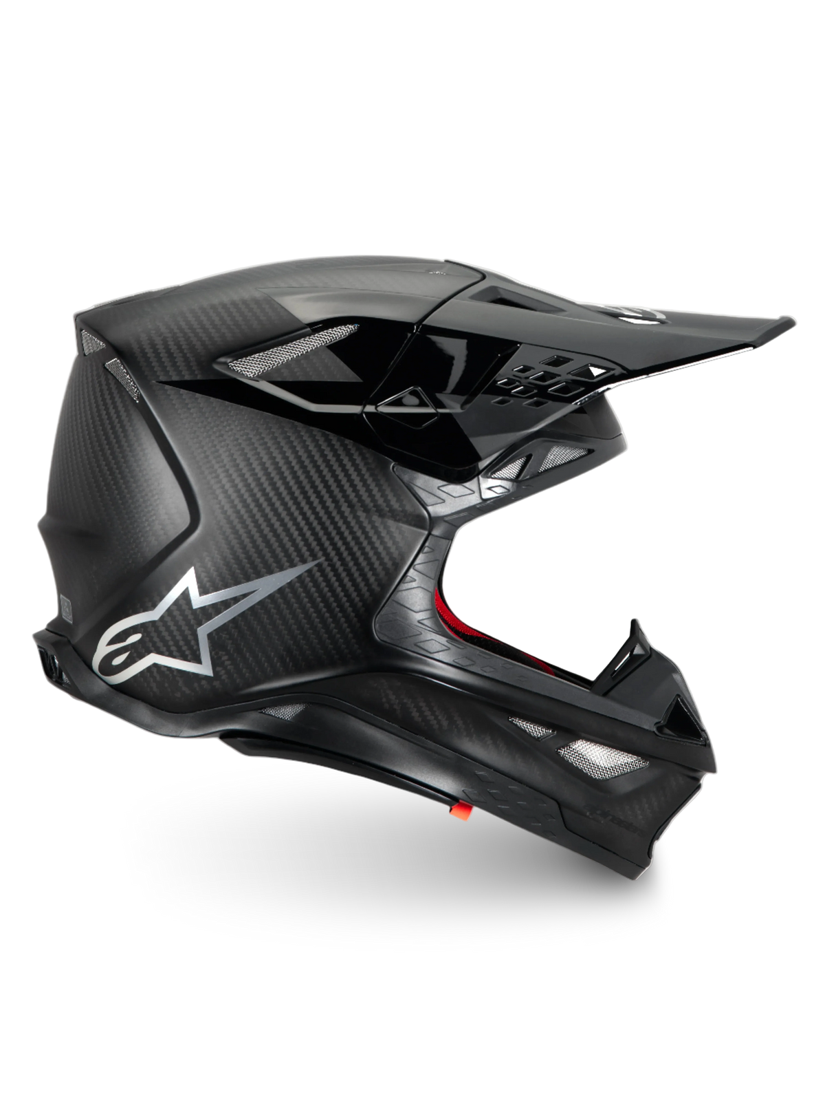 Alpinestars Supertech M10 Fame, casco de motocross negro mate y fibra de carbono, certificado ECE 22.06 para carreras.